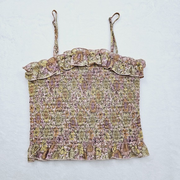 BCBG Generation Womens Small Smocked Floral Crop Ruffle Trim Boho Fairy Coquette - Picture 2 of 7